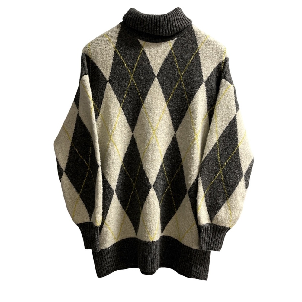 Pringle of Scotland H&M Sweater Womens S Gray Argyle Turtleneck Oversized Preppy
